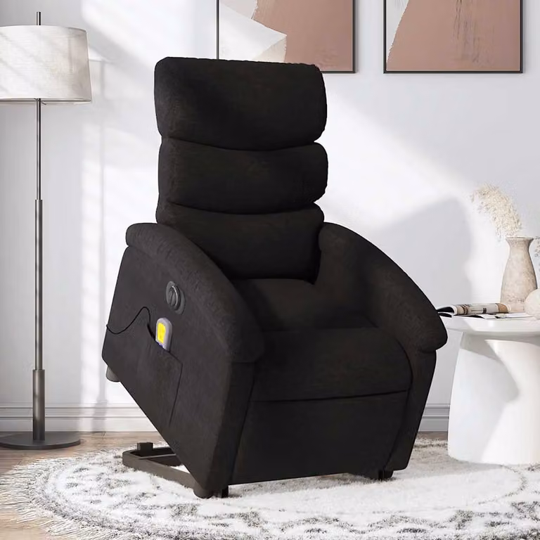 vidaXL Poltrona Alzapersona Elettrica con Massaggio in Tessuto Nero