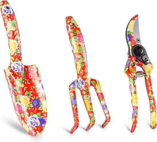 Set da giardinaggio Unyqoos® in alluminio, composto da 3 pezzi: paletta, zappa e forbici da giardino, colore rosso, con teste in acciaio ad alto tenore di carbonio resistente alla ruggine