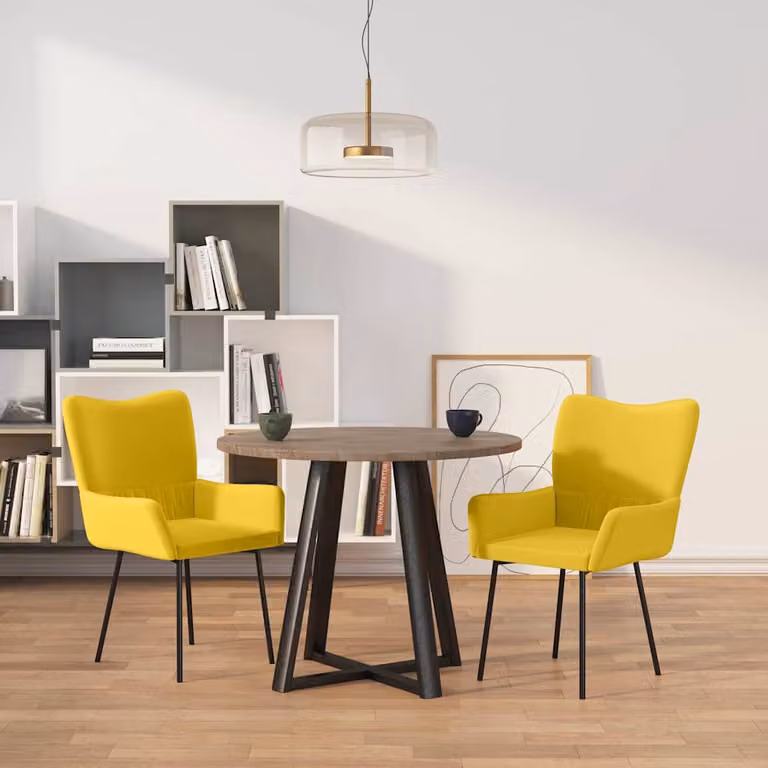Set di 2 sedie da pranzo vidaXL in velluto giallo con braccioli e struttura in metallo e MDF per cucina e sala da pranzo
