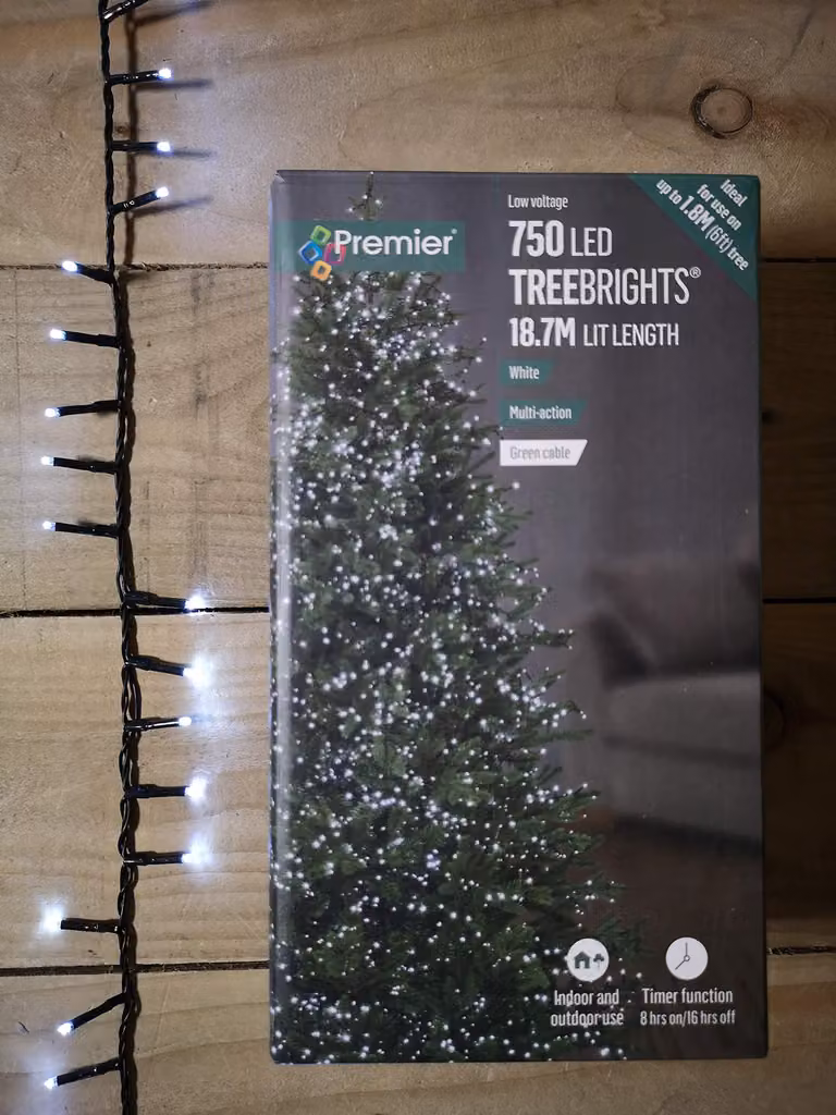 Catena luminosa a LED, 750 luci, luce bianco caldo, 18,7 metri, con timer