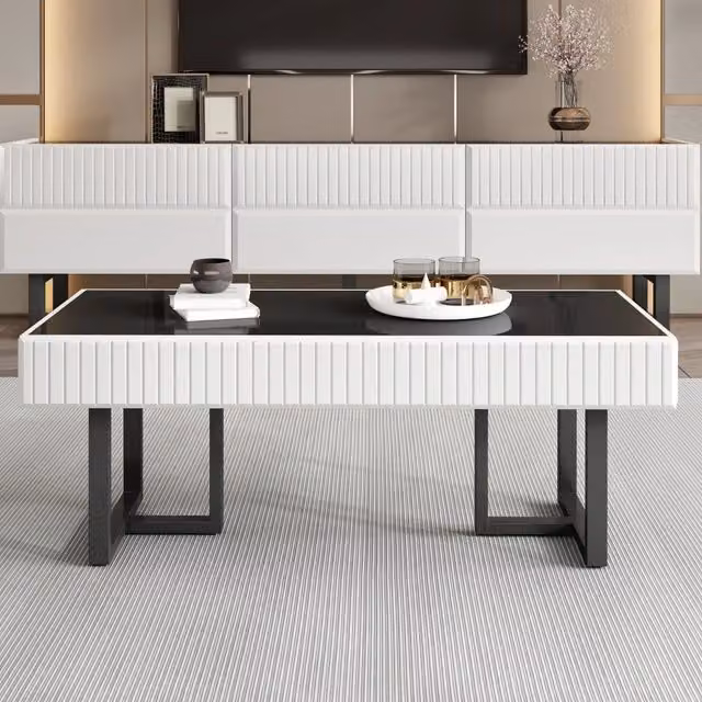 Set tavolini da caff¨¨ e mobile TV ¨C Minimal ¨C moderno effetto legno nero bianco per soggiorno