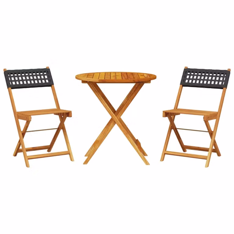 Set da Bistrot 3 pz Nero in Polyrattan e Legno Massello