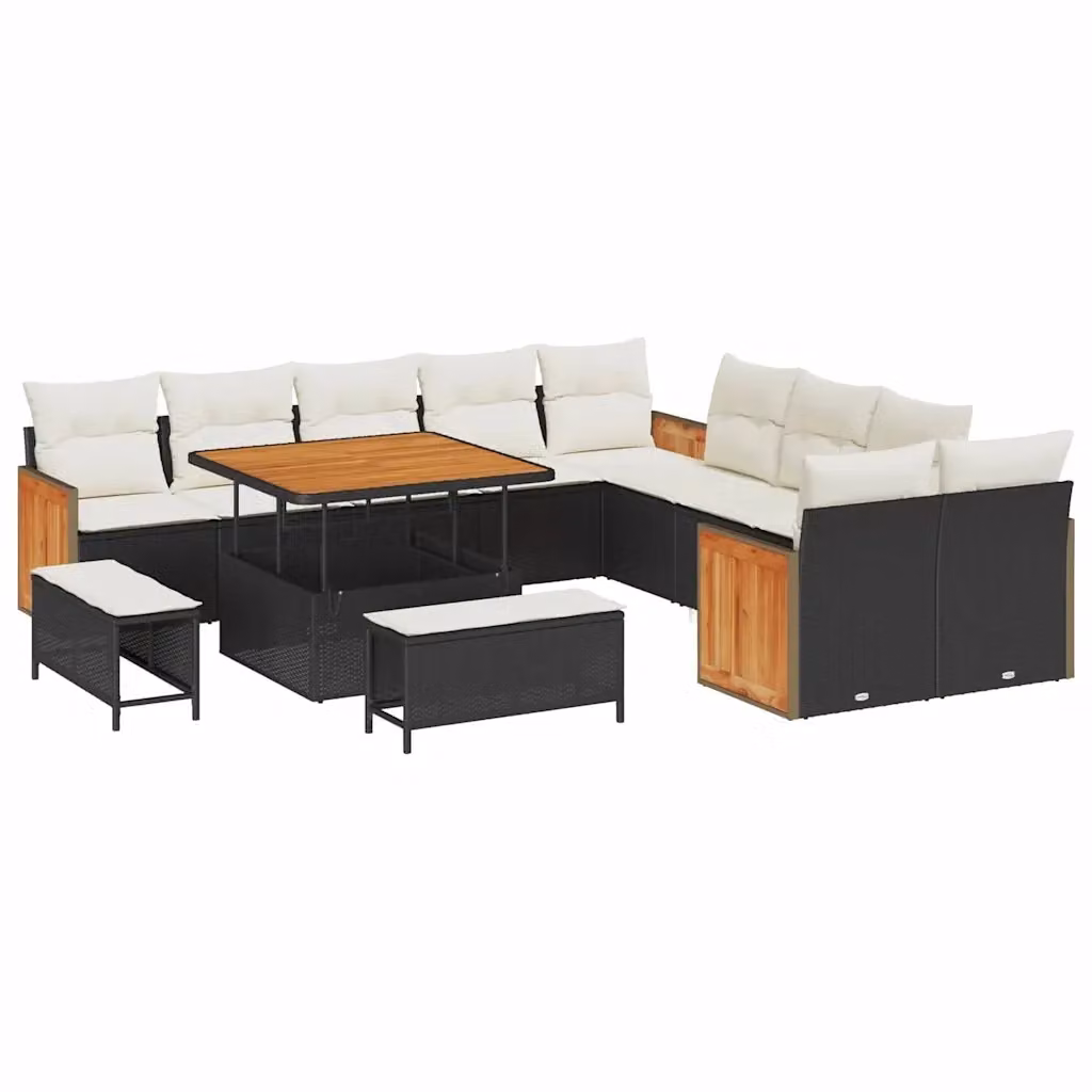 vidaXL Set Divano da Giardino 13 pz con Cuscini Nero e Beige – 2