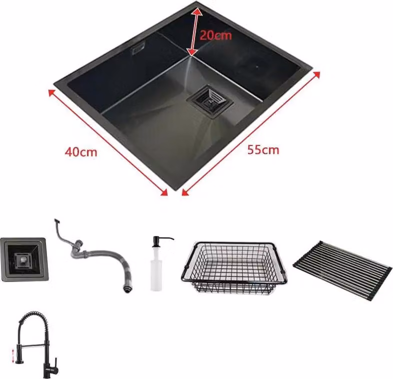Lavello da cucina, acciaio inox, monovasca, 55x40cm B