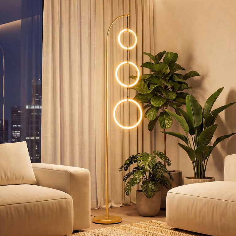 Costway Lampada piantana da terra moderna con 3 luci, collo d'oca regolabile e interruttore a pedale, colore oro/ottone