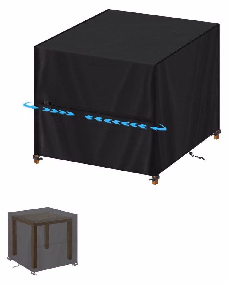 Copertura per tavolo da giardino, 80x80x80 cm, tessuto Oxford 420D, colore nero, resistente alle intemperie, impermeabile