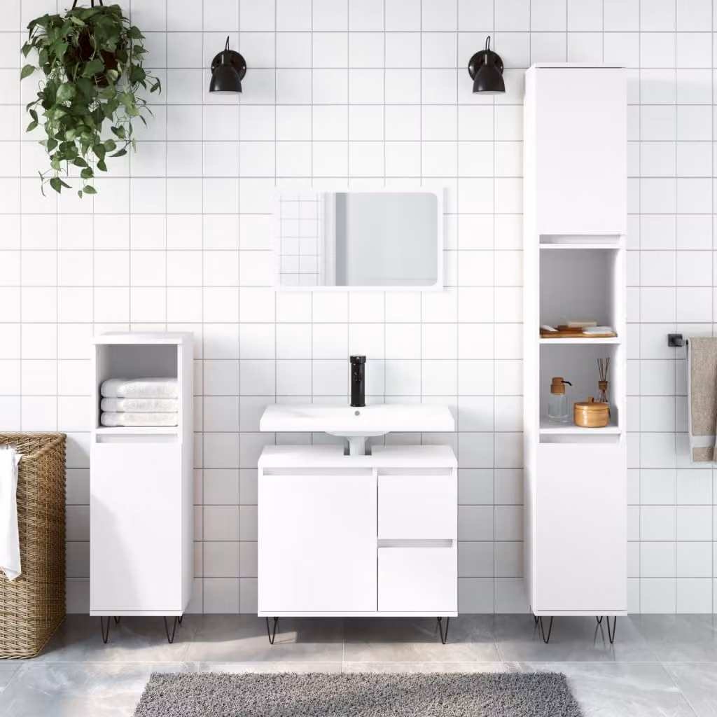 Armadietto da bagno bianco vidaXL in stile industriale con ripiani interni e ante a battente L/P/H: 30 x 30 x 190 cm