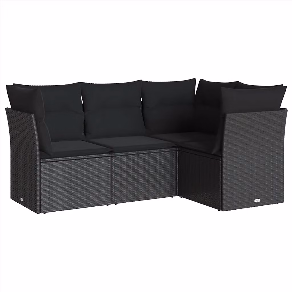 vidaXL Set Divani da Giardino a L 4 pz con Cuscini Nero in Polyrattan e Acciaio – 2