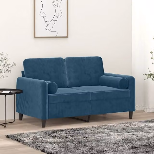Divano a 2 posti moderno vidaXL in velluto blu con cuscini e coperture rimovibili L: 138 cm, P: 80 cm, H: 77 cm – 1