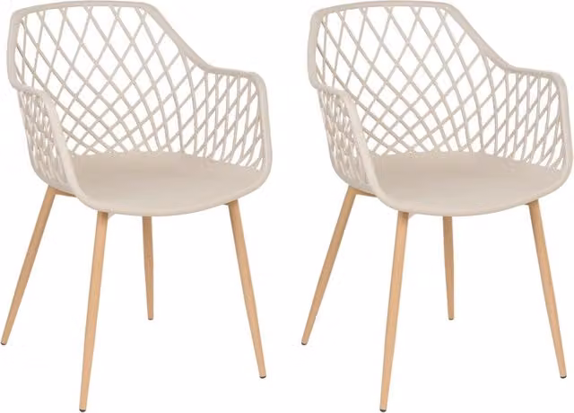 Set di 2 sedie da pranzo BELIANI in stile scandinavo color beige con seduta in ecopelle e struttura in metallo