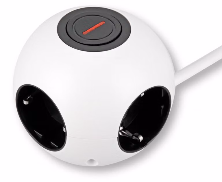 Ciabatta multipresa REV PowerGlobe, con interruttore, 1,4 metri, 3500W, nera e bianca
