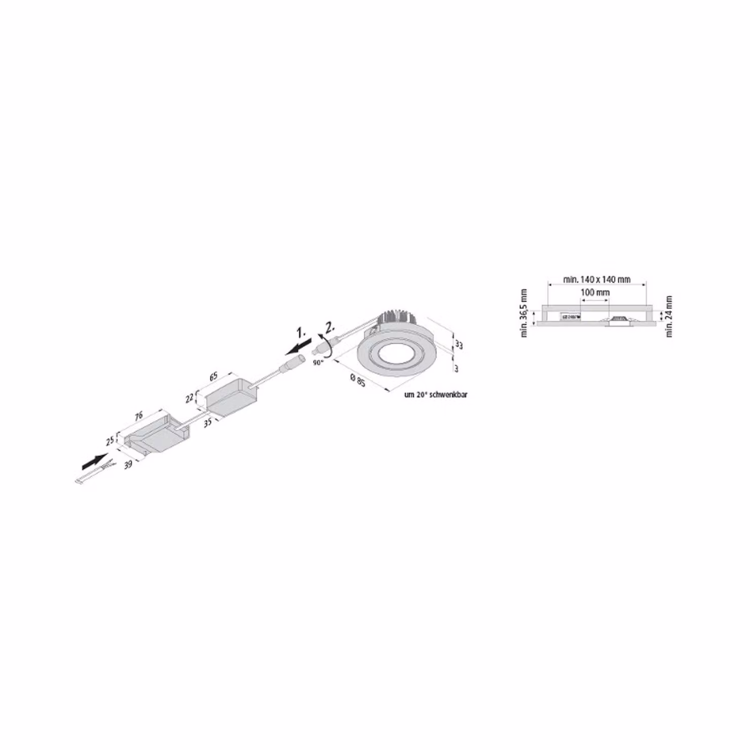 Hera Faretto da incasso Eco SR 68 cromo opaco 2.700 K Ø 8,5 cm alluminio 68, dimmerabile, Alluminio / Grigio / Zincato, Soggiorno / Sala da pranzo, Alluminio, Moderno