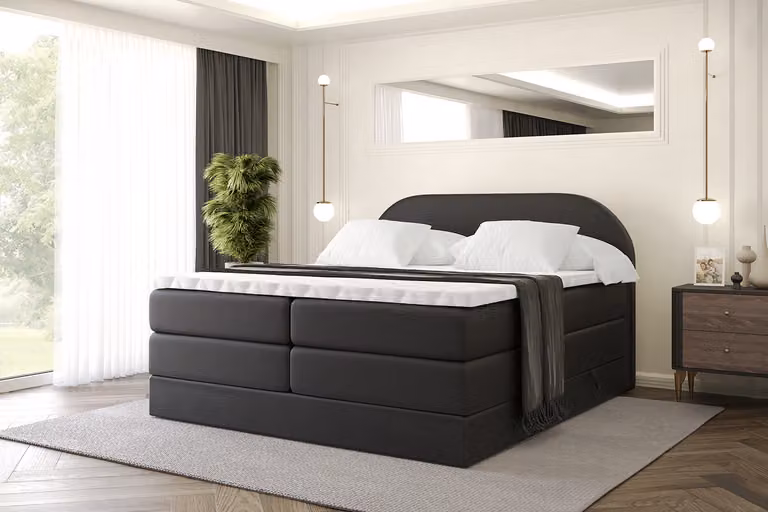 Letto boxspring ALTDECOR con materasso e rete a doghe, topper, letto imbottito con contenitore, letto con vano portaoggetti, materassi H3 e H4, letto matrimoniale, letto boxspring -NOX KING- 160x200 - Ecopelle nera