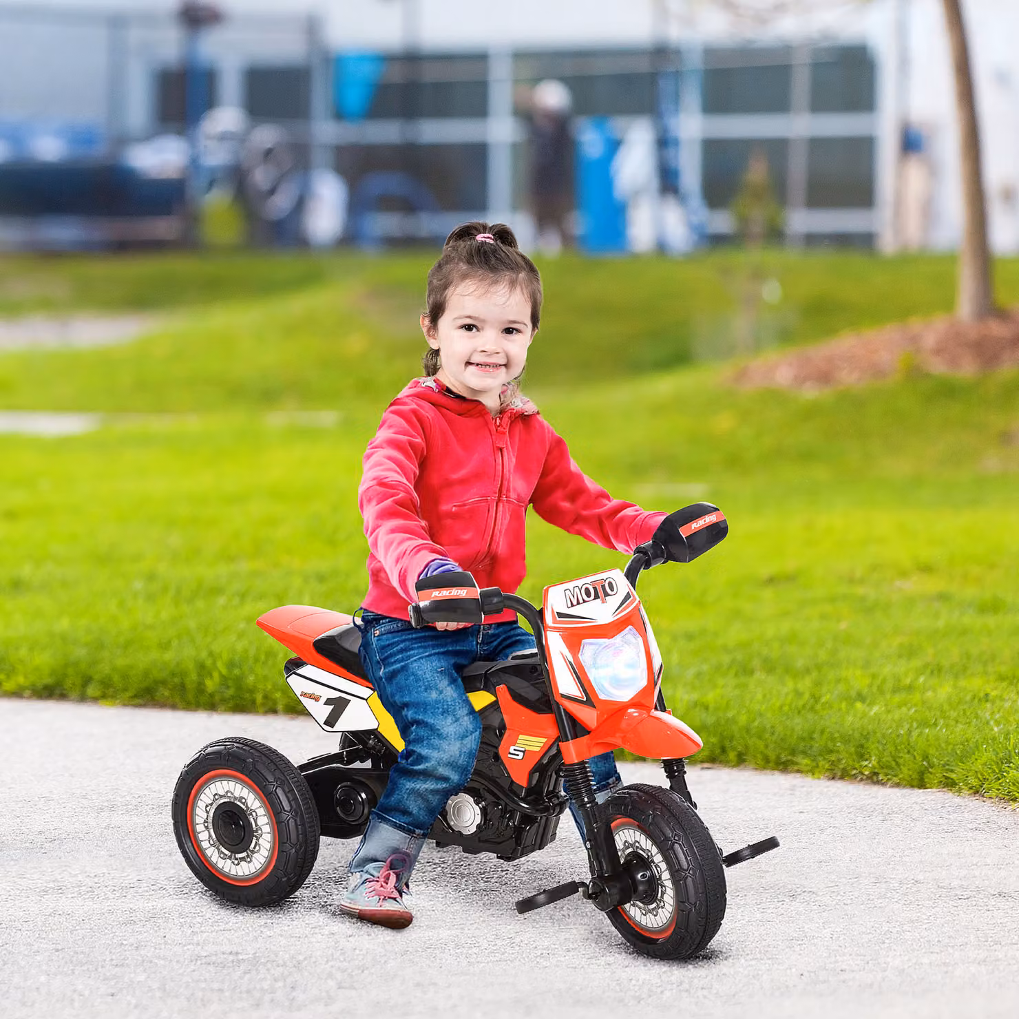 Triciclo per bambini HOMCOM stile moto con luci e suoni, 3 ruote larghe, rosso, L 71 x P 40 x H 51 cm – 2