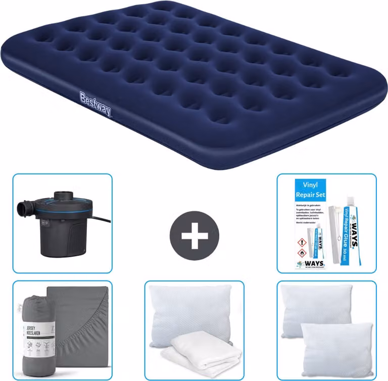 Materasso gonfiabile Bestway - Letto francese - 137 x 191 x 22 cm - Blu - Accessori inclusi