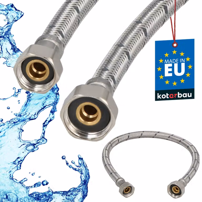 KOTARBAU® Tubo Flessibile per Rubinetto 1/2“ x 3/8“ Rivestito in Acciaio Inox 50 cm Tubo Flessibile per Rubinetto Cucina Argento