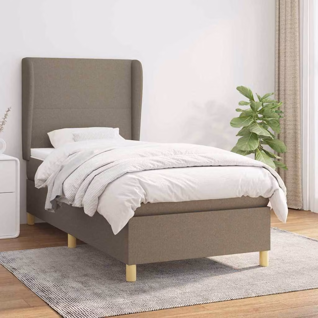 vidaXL Giroletto a Molle con Materasso in Tessuto Beige e Bianco, L/P/H: 90 x 190 cm – 1
