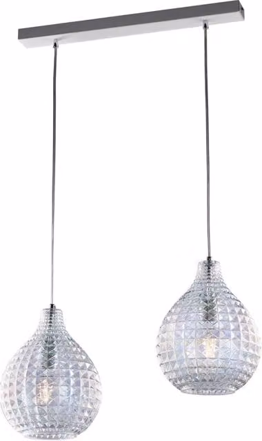 Lampada a sospensione Diamante BELIGHT con 2 luci in vetro soffiato trasparente e binario in metallo bianco