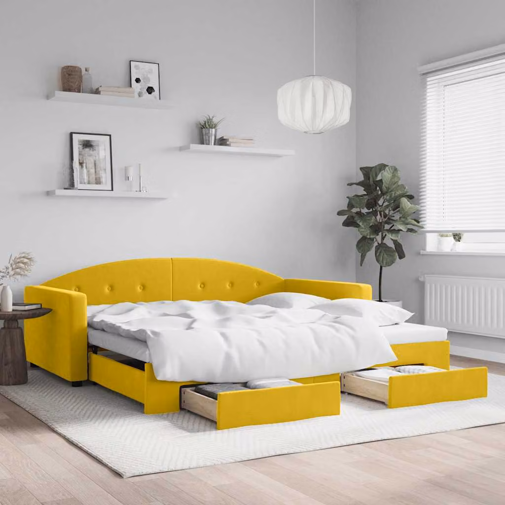 vidaXL Divano Letto Estraibile con Cassetti in Velluto Giallo L/P/H: 200 x 100 x 75 cm