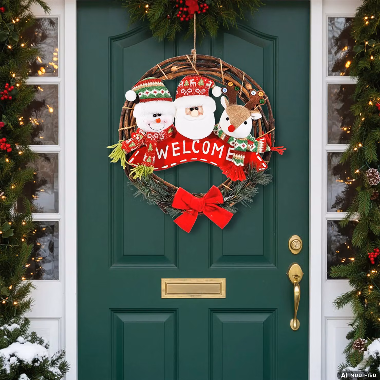 Decorazione Natalizia Dietroporta Welcome VESTIAMO CASA, Rosso e Verde, Diametro: 40 cm – 2