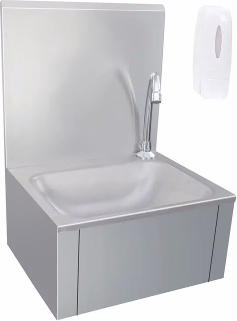 Lavandino con Rubinetto e Dispenser Sapone vidaXL in Acciaio Inox, Colore Argento, L/P/H: 56 x 40 x 34 cm