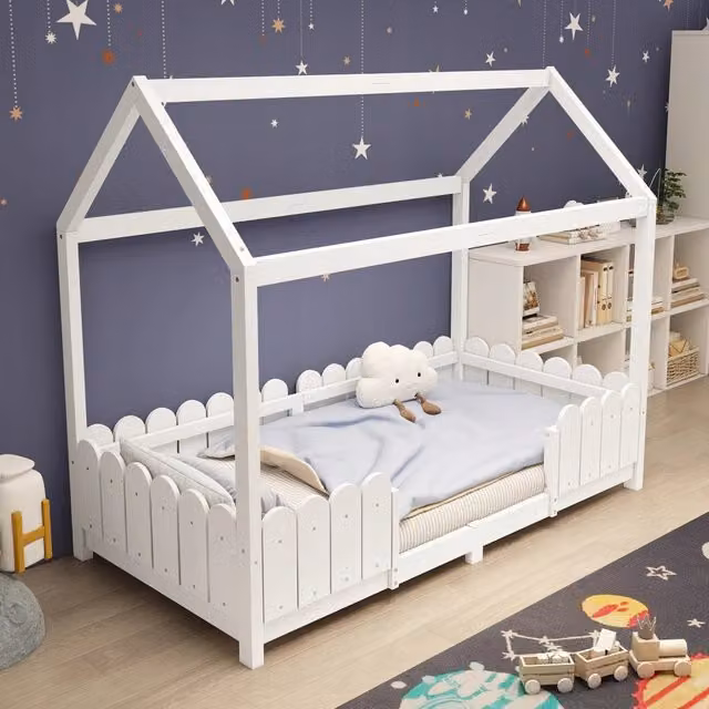 Letto in legno 90x200 - Xylo - Bianco con protezione