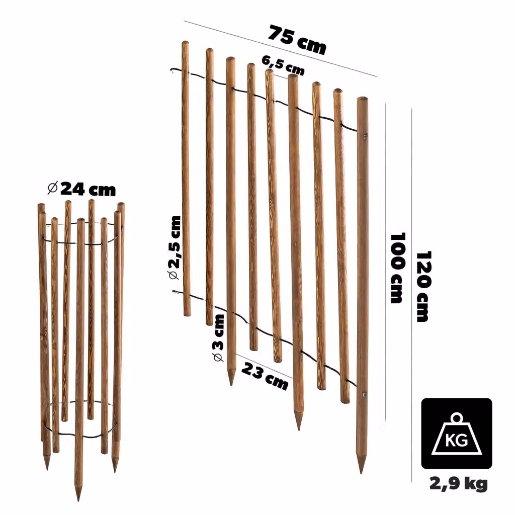 Recinzione da giardino a palizzata KADAX Azor alta in legno e acciaio, colore marrone, H: 120 cm, L: 95 cm – 2