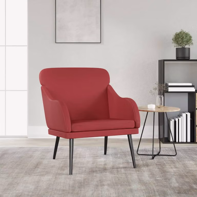Poltrona relax reclinabile vidaXL in similpelle rossa con braccioli e struttura in metallo L: 63 cm, P: 76 cm, H: 80 cm