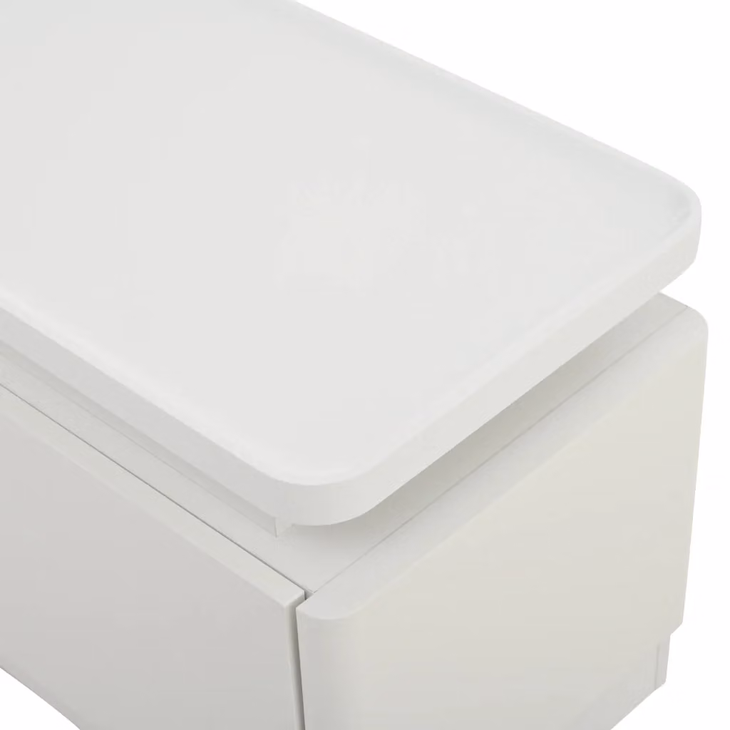 Mobile TV Minimal Bianco lucido con LED e 4 cassetti, L: 180 cm, P: 40 cm, H: 34 cm