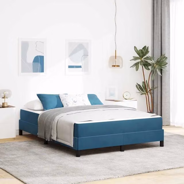 Letto moderno con materasso a molle pocket individuali vidaXL in tessuto blu, L/P: 140 x 200 cm