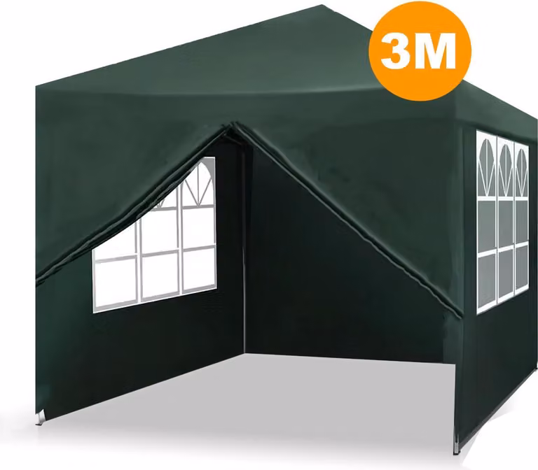 Tenda da festa Happyment con pannelli laterali - Verde - 3x3 m - Gazebo pieghevole - Resistente all'acqua e ai raggi UV - Regolabile in altezza