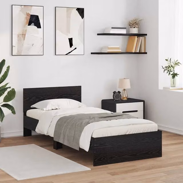 Giroletto per letto moderno in legno Rovere e Nero con illuminazione sottostante L/P: 100 x 200 cm