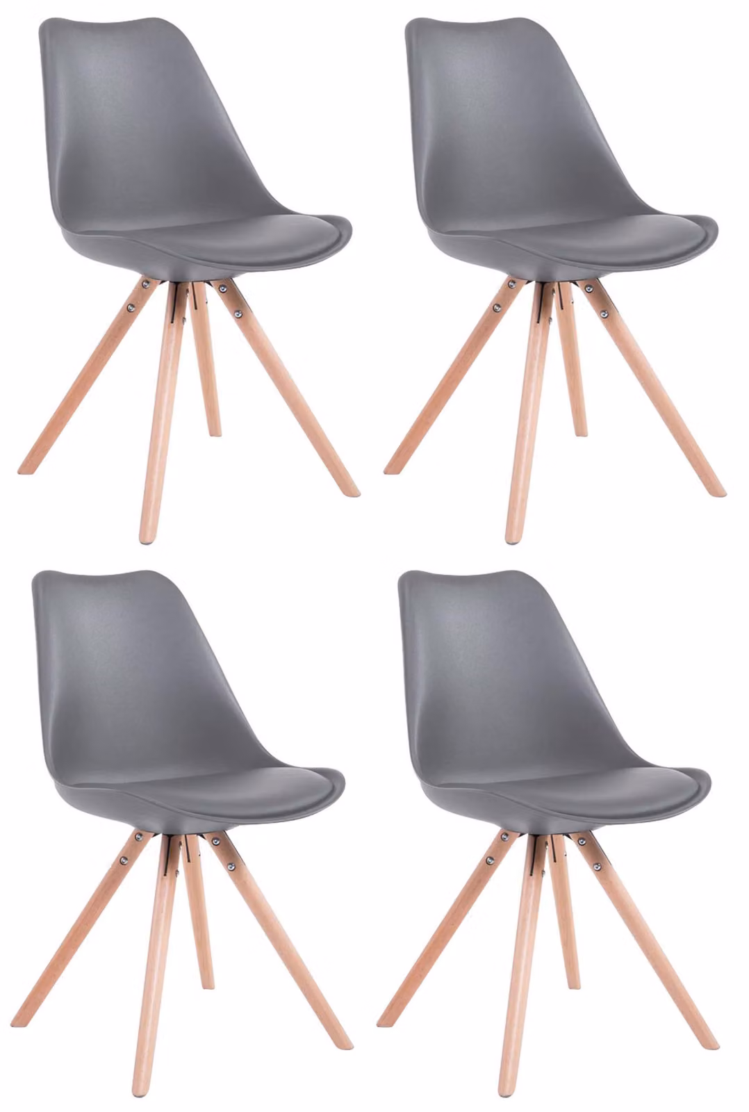 Set di 4 sedie Toulouse, modello rotondo, con gambe in legno rotonde | Colore: grigio; struttura: colore naturale