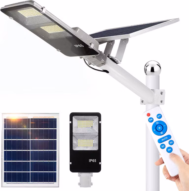 luce solare all'aperto 20W, grande lampione solare all'aperto, 233 lampade solari a LED Luce solare di rilevamento crepuscolare 20000lm IP65 lampade da giardino per l'esterno