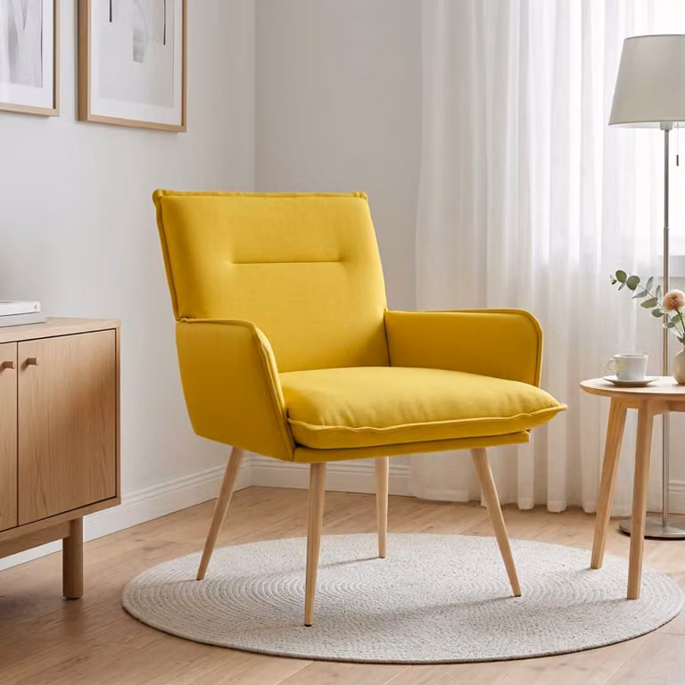 Poltrona moderna vidaXL in tessuto giallo con struttura in metallo e braccioli
