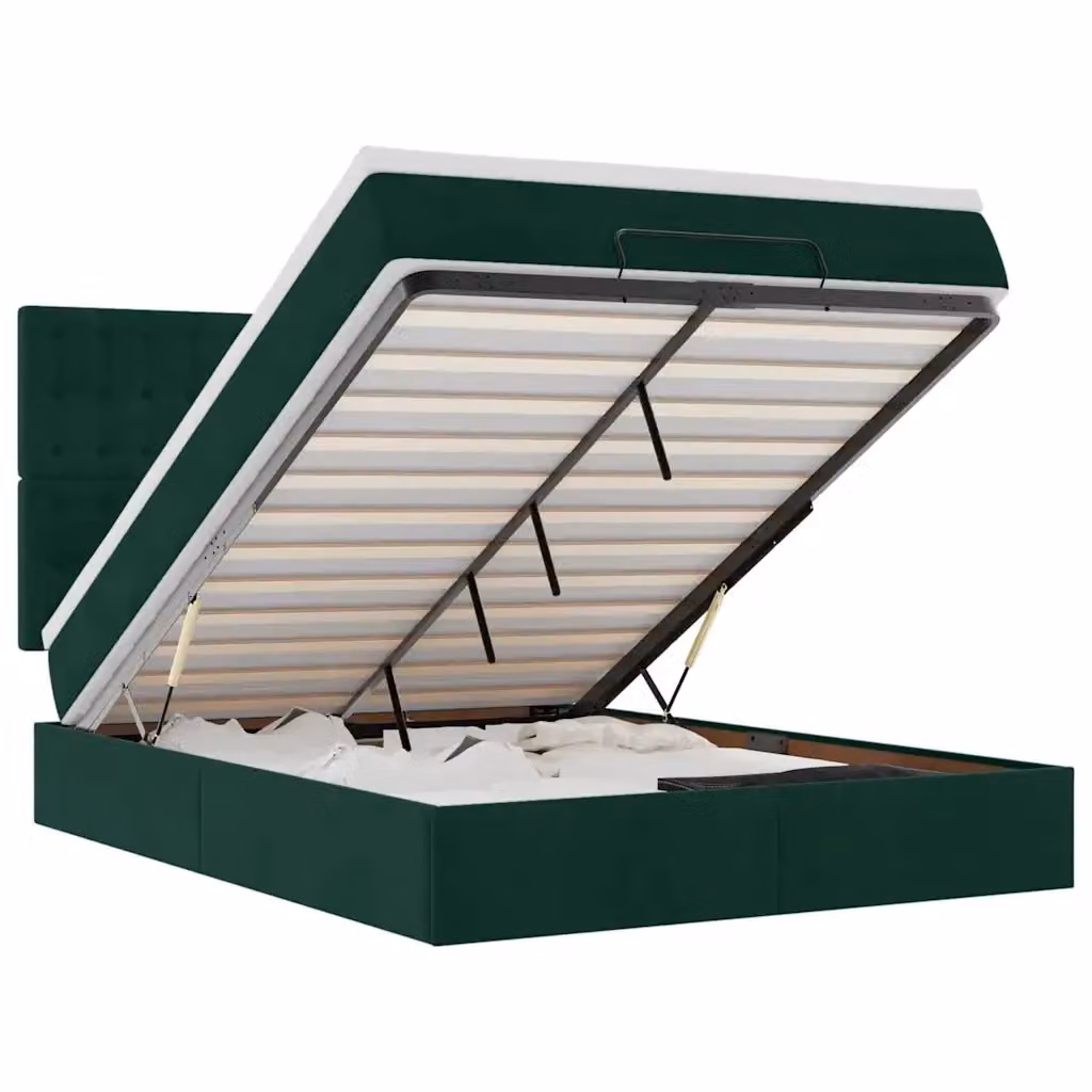Letto con contenitore a sollevamento vidaXL in velluto verde e bianco con porta USB e illuminazione sottostante L/P/H: 203 x 144 x 140 cm – 2