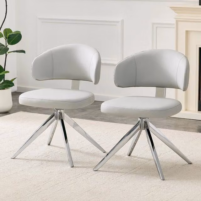 Sedia da ufficio girevole 360 Minimal con struttura in metallo e seduta imbottita in ecopelle, design moderno, disponibile in bianco o grigio