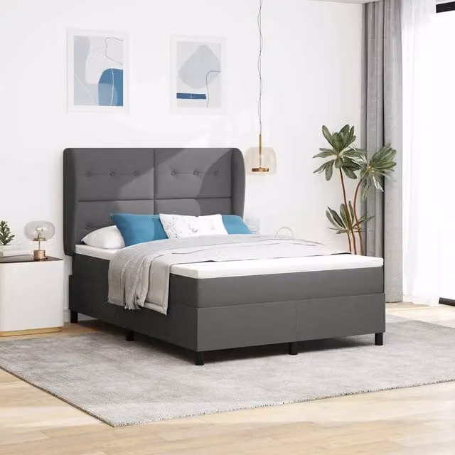 Letto a molle moderno vidaXL con testiera in tessuto grigio L/P/H: 140 x 200 cm – 1