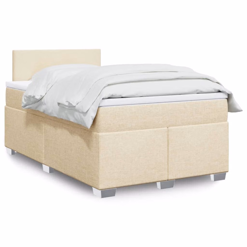 vidaXL Giroletto a Molle con Materasso in Tessuto Beige e Bianco L/P/H: 120 x 200 cm