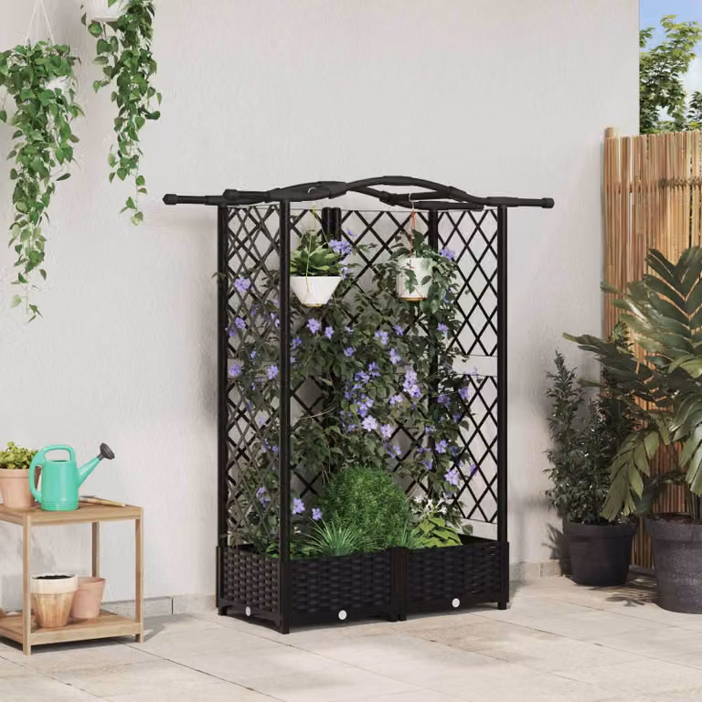 Letto rialzato con griglia e tetto vidaXL, colore nero, L: 124 cm, P: 40 cm, H: 123 cm