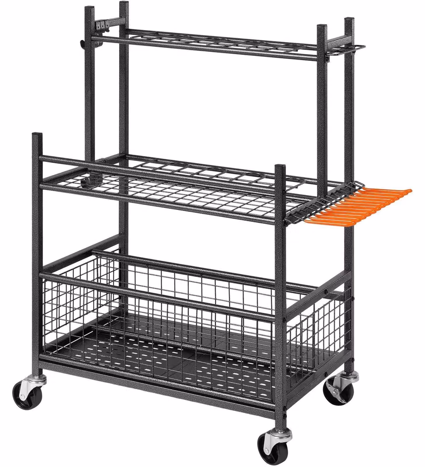 Supporto per attrezzi da giardino - Carrello portattrezzi per garage - 16 supporti con ganci - Scaffale metallico mobile - Ideale per garage e capannoni - Colore verde militare