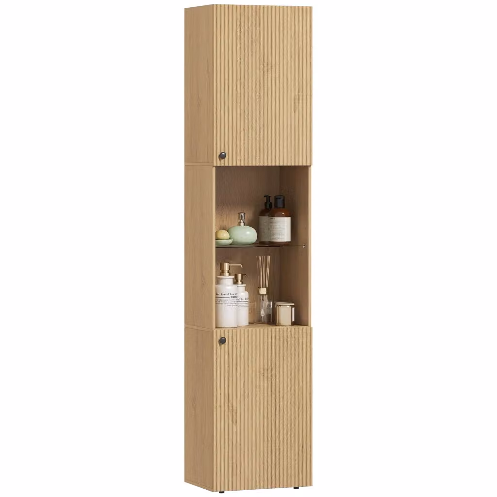 Colonna bagno XYLO con 6 ripiani e 2 ante in rovere marrone L 40 cm, P 31 cm, H 182 cm – 2