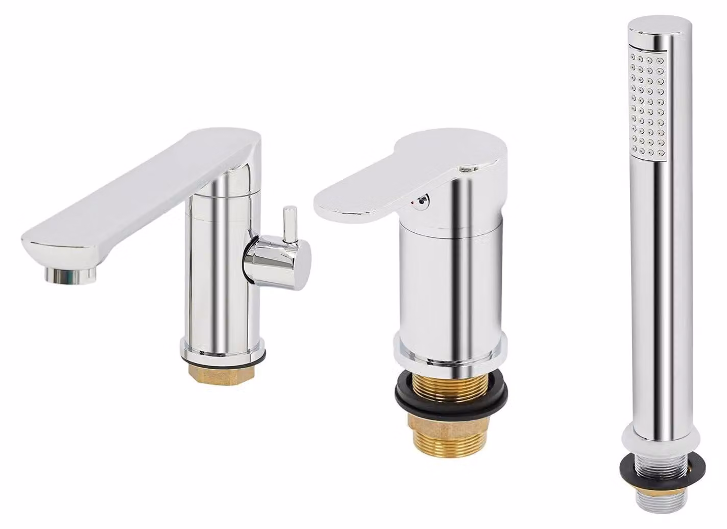 Rubinetteria per vasca - Miscelatore con doccetta - Estraibile 60–80 cm - Monocomando - Acqua calda/fredda - Cartuccia in Vetroceramica - Attacco da 12,7 mm - Lucido - Argento