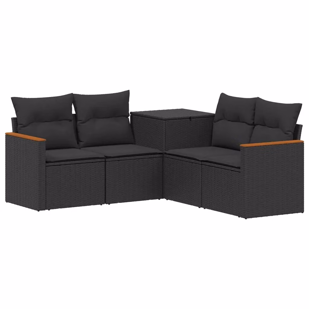 Set di divani da giardino a forma di L vidaXL in rattan sintetico nero con cuscini inclusi e coperture rimovibili – 2