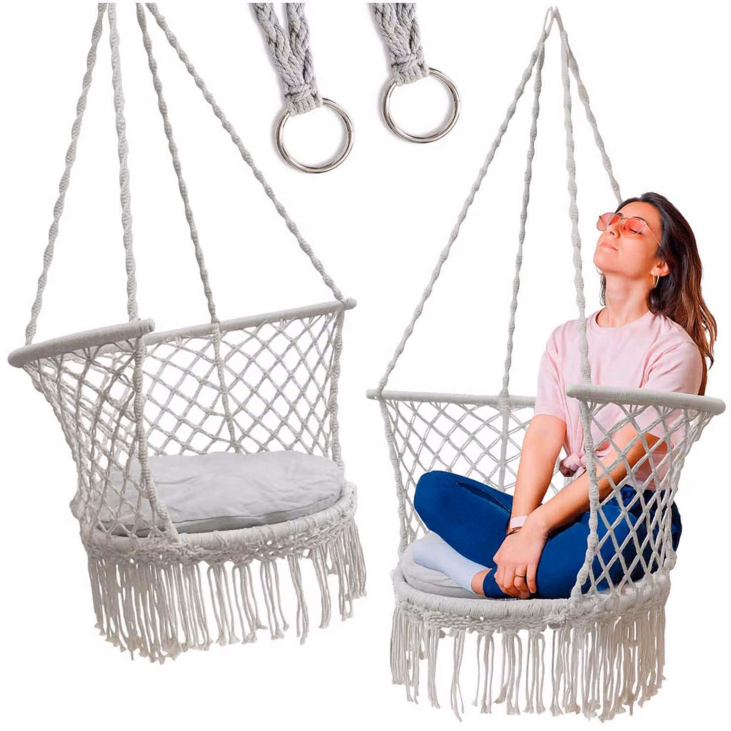 Altalena da giardino a nido di cicogna con schienale, grigia, 80 cm, 150 kg
