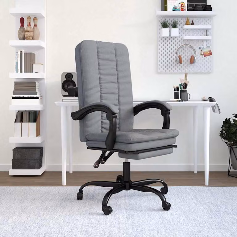vidaXL Poltrona da Ufficio Reclinabile in Tessuto Grigio con Braccioli e Ruote, Sedia da Scrivania Girevole 360° per Home Office