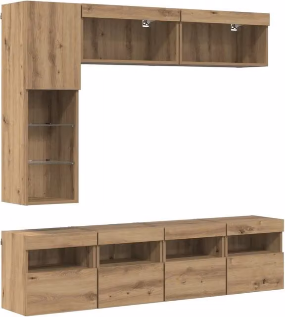 Mobile TV con led 7 pz | Armadietto TV | Mobile Porta TV Rovere artigianale Legno multistrato
