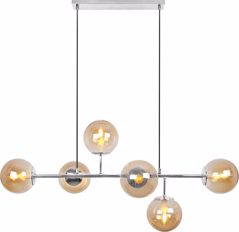 Plafoniera Siena cromo 6 luci vetro miele E14 bracci lunghi