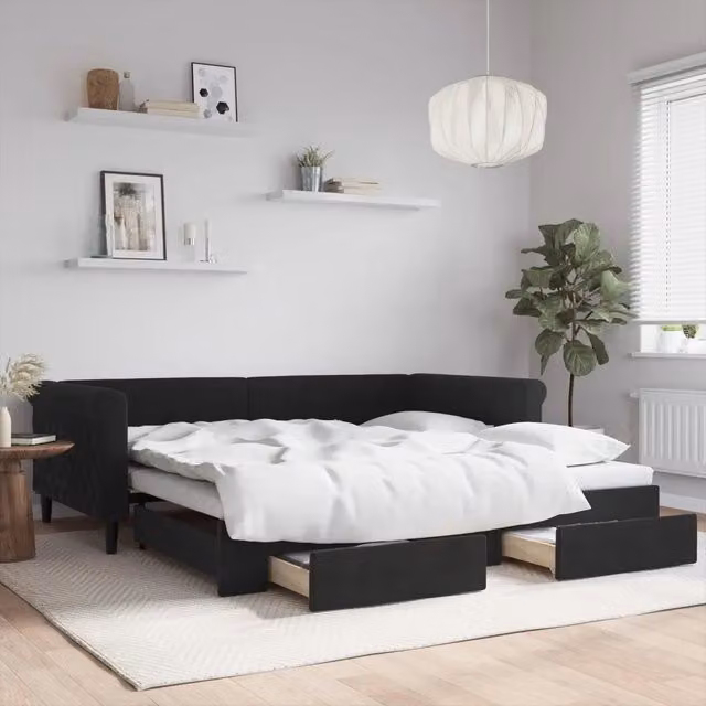 Divano Letto Estraibile con Cassetti-Sofa Letto-Daybed Nero 100x200 cm in Velluto 270286