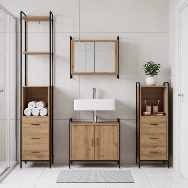 vidaXL Set di Armadi da Bagno 3 pz Rovere Artigianale